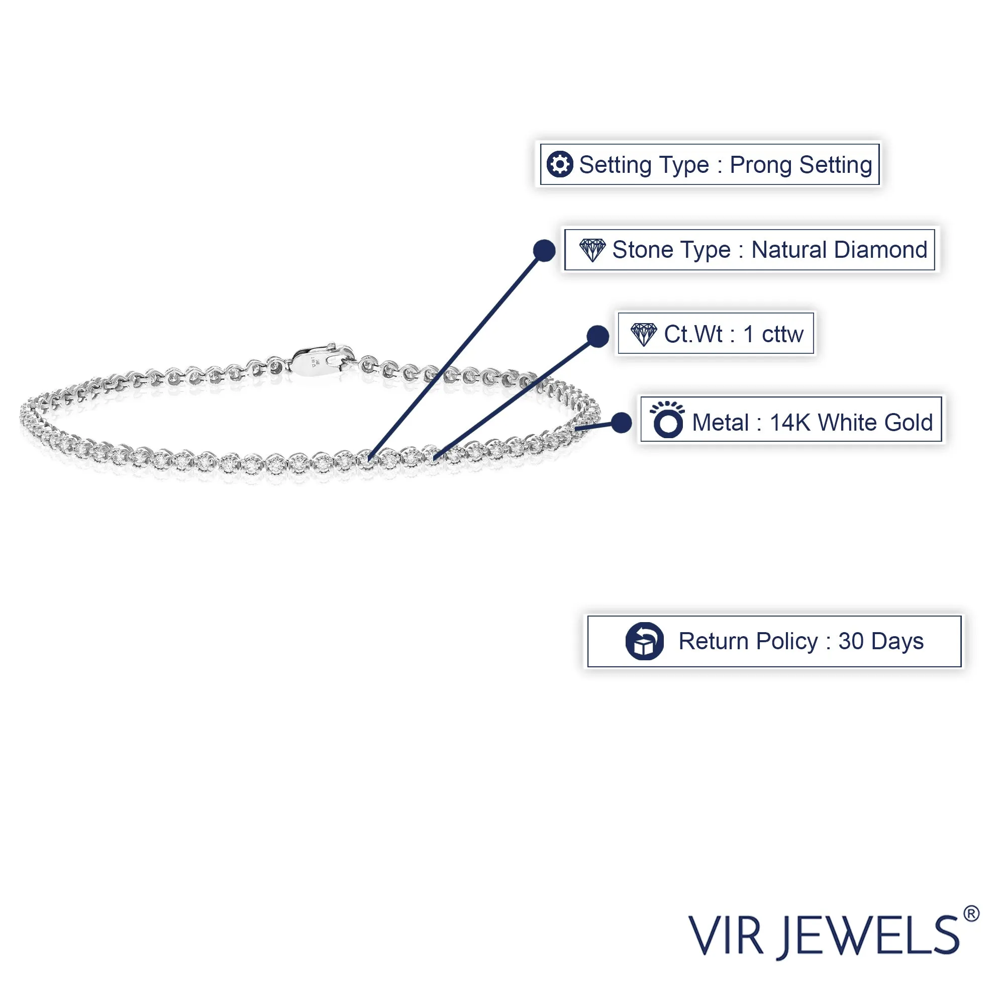 1 cttw Diamond Classic Tennis Bracelets in 14K White Gold