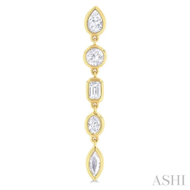 1 ctw Bezel Set Mixed Diamond Cut Fashion Earring in 14K Yellow Gold