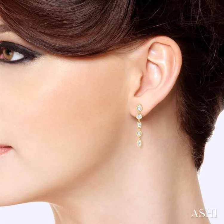 1 ctw Bezel Set Mixed Diamond Cut Fashion Earring in 14K Yellow Gold
