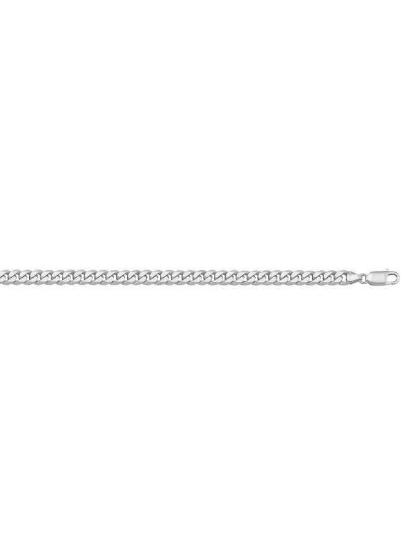 10, 14 Karat White Gold Flat Beveled Link Curb 3.3 mm Italian Bracelet