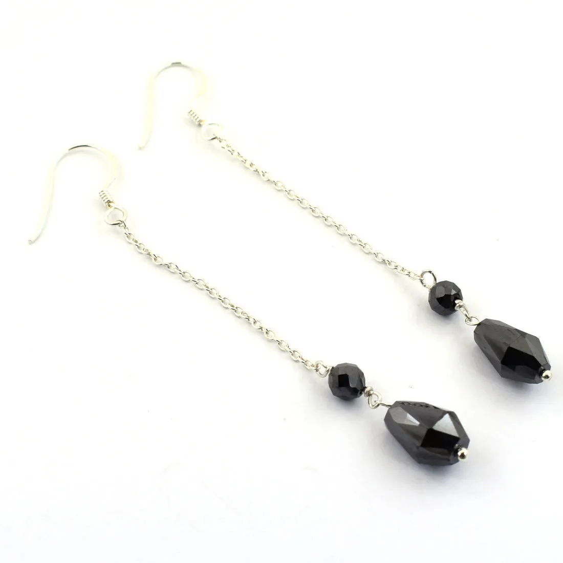 10.00 Ct Certified Black Diamond Dangler Drop Earring In 925 Silver- Great Style & Luster
