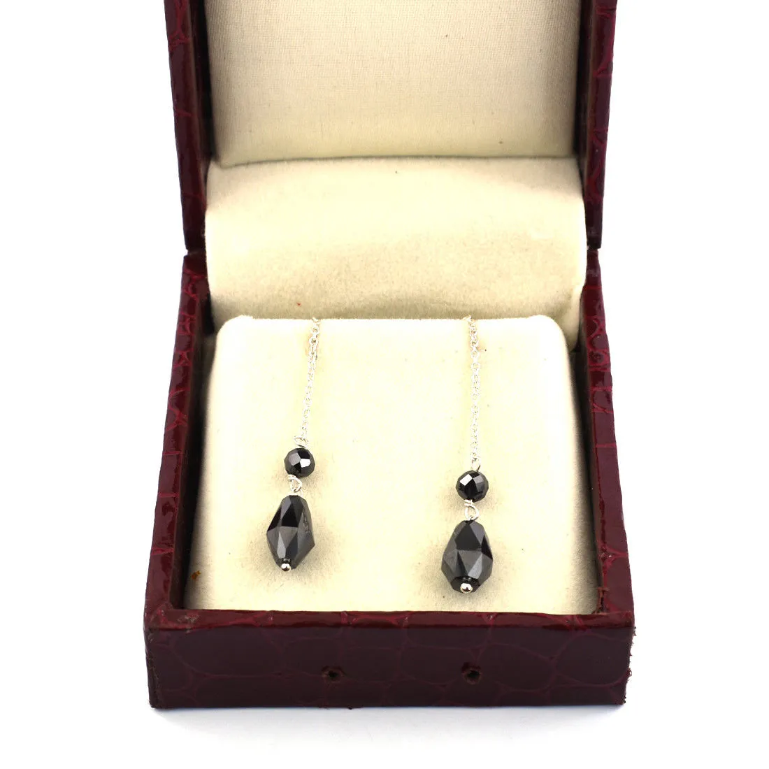 10.00 Ct Certified Black Diamond Dangler Drop Earring In 925 Silver- Great Style & Luster