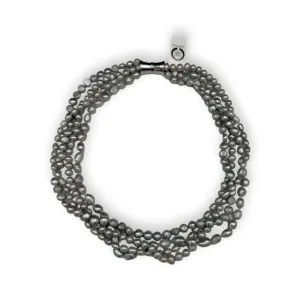 104-07| GRAY 4-STRAND BAROQUE MIX PEARL NECKLACE