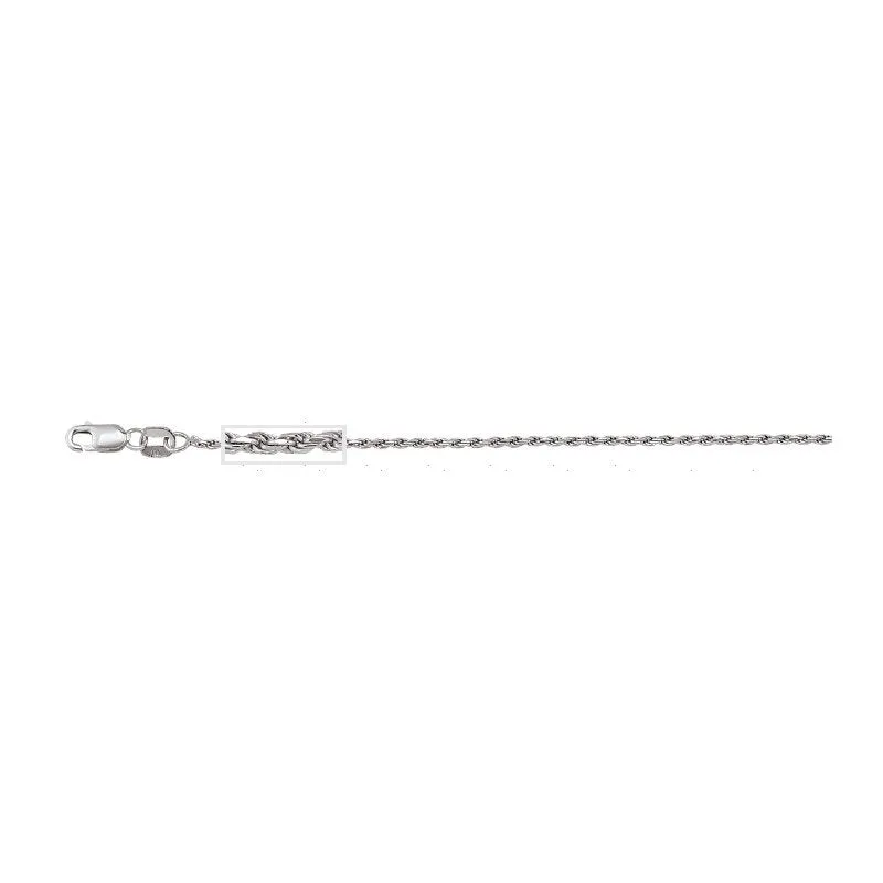 (10K, 14K, 18K) White Gold (1.3mm) Solid Diamond Cut Rope Bracelet 7"