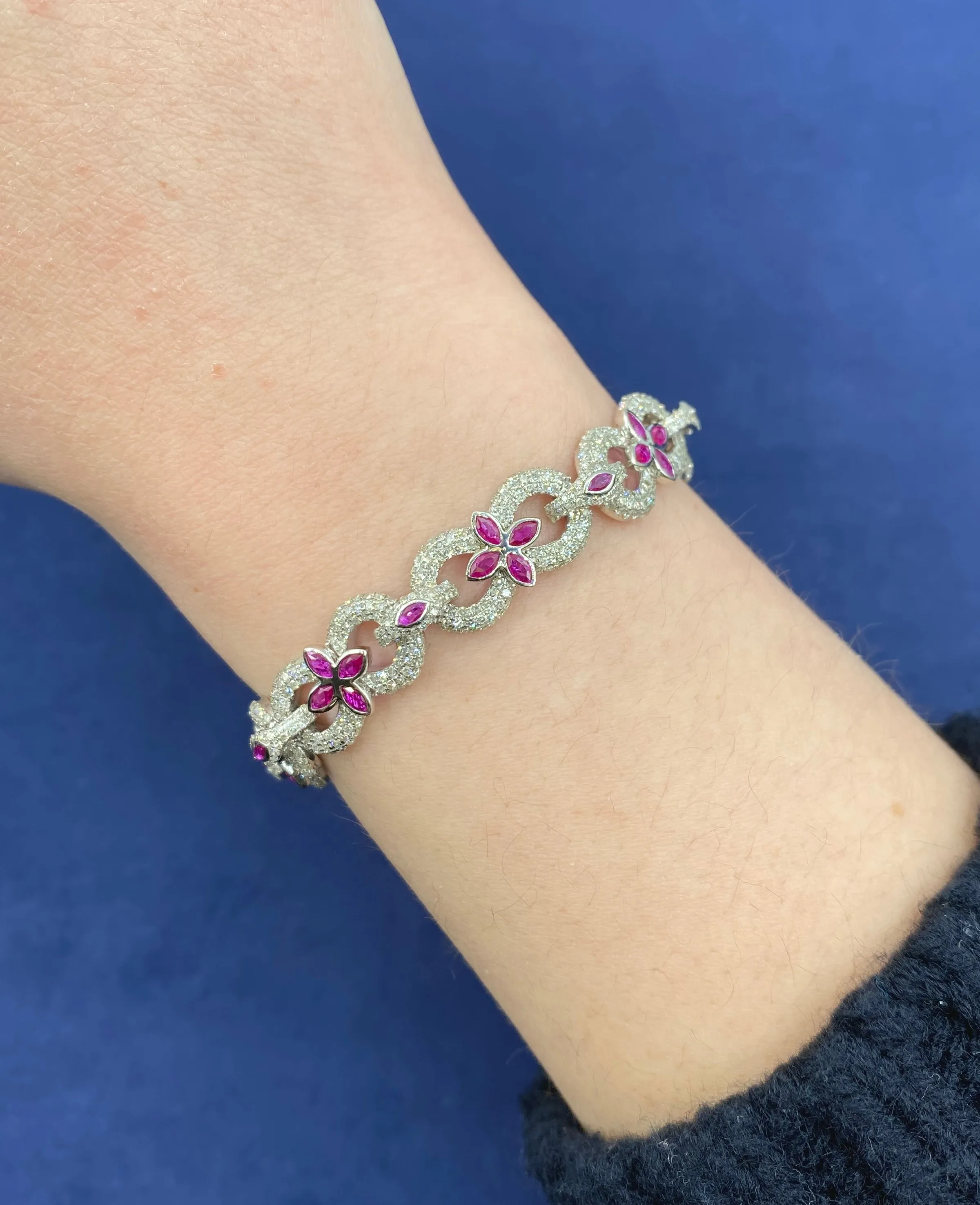 10K Gold Infinity Flower Diamond & Pink Gemstone Bracelet