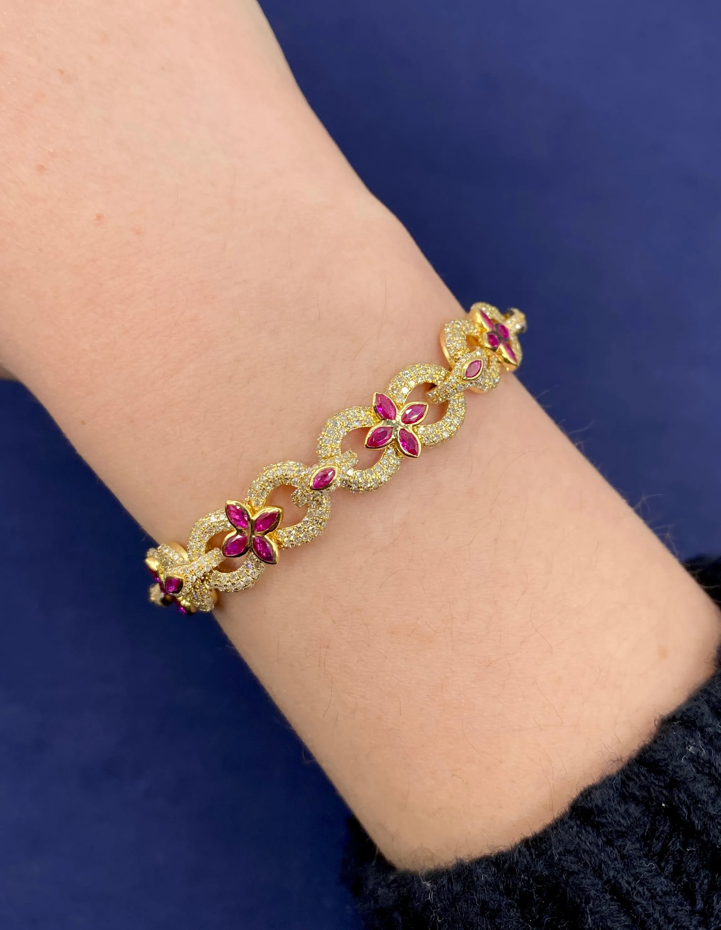 10K Gold Infinity Flower Diamond & Pink Gemstone Bracelet