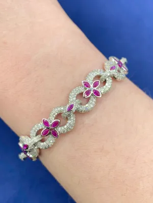 10K Gold Infinity Flower Diamond & Pink Gemstone Bracelet