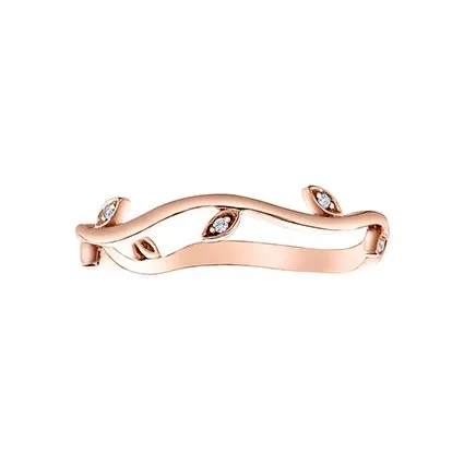 10K Rose Gold (0.07ct) Diamond Stacklable Leaf Band