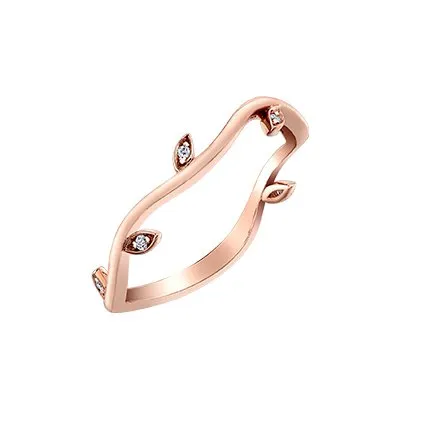 10K Rose Gold (0.07ct) Diamond Stacklable Leaf Band