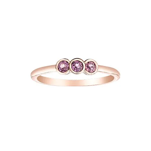10K Rose Gold Three Stone Rhodalite Garnet Ring