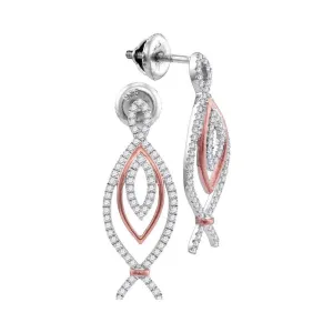 10K White and Rose Gold Round Diamond Oval Screwback Earrings 1/2 CTTW