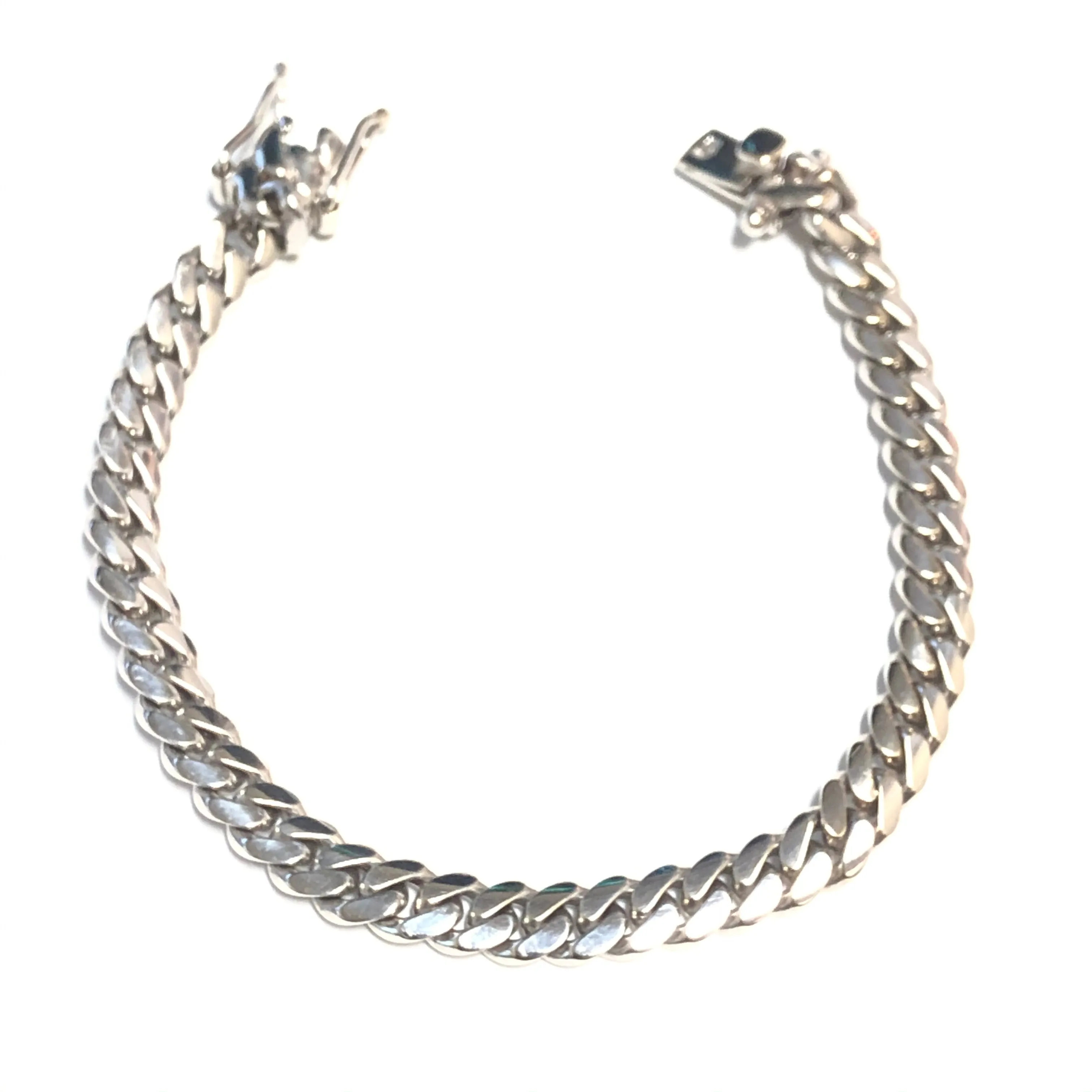 10K White Gold (6.3mm) Solid Ladies Curb Bracelet 7.25"