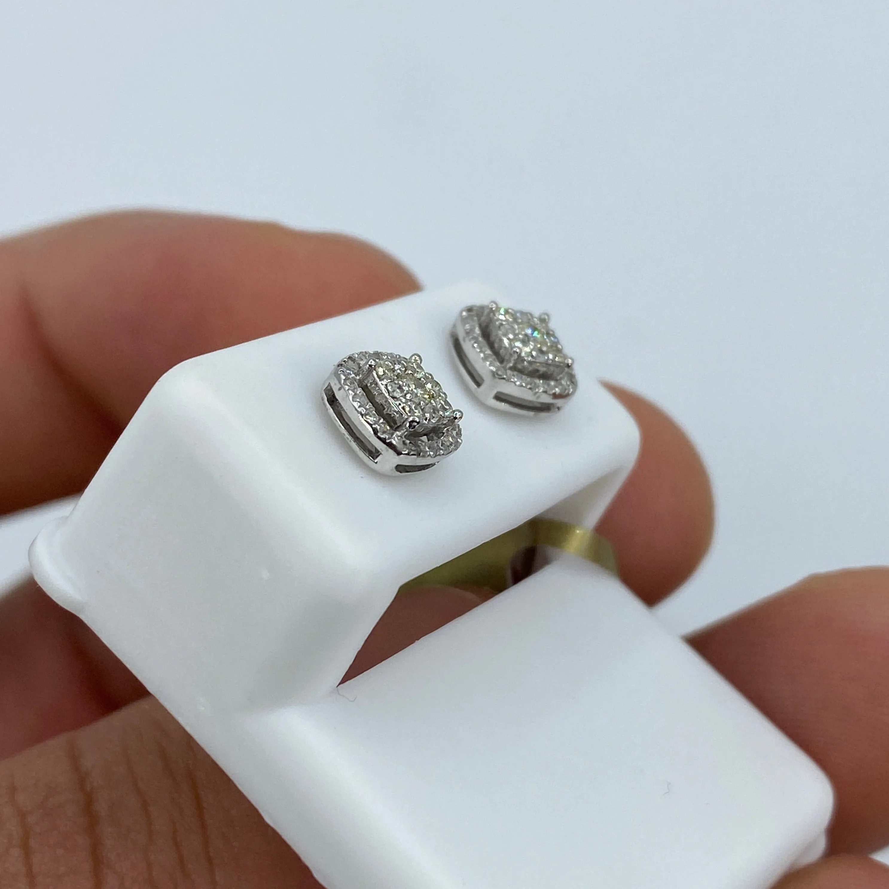 10K White Gold Diamond Square Earrings