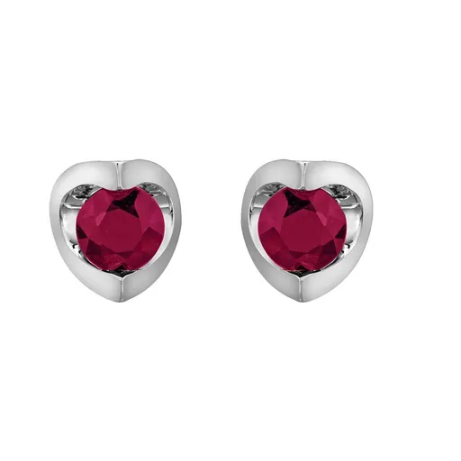 10K White Gold Half Moon Set Ruby Stud Solitaire Earrings