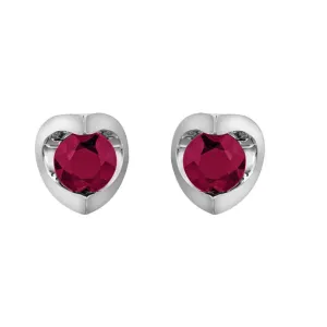 10K White Gold Half Moon Set Ruby Stud Solitaire Earrings