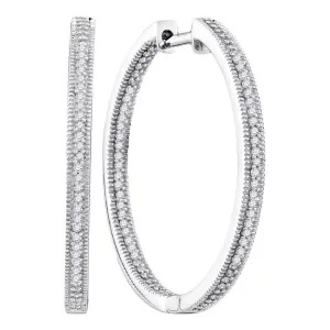 10K White Gold Round Diamond Inside Outside Hoop Earrings 1/2 Cttw