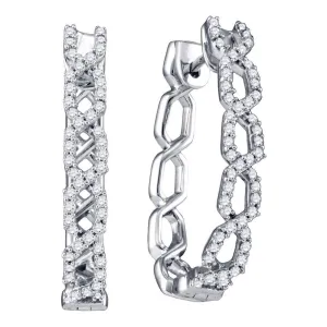 10k White Gold Round Diamond Woven Hoop Earrings 1/2 Cttw