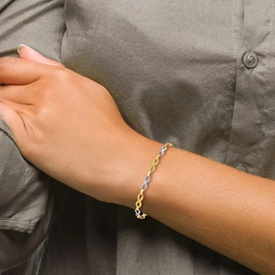 10K Yellow and White Gold Polished Bracelet 7.5"