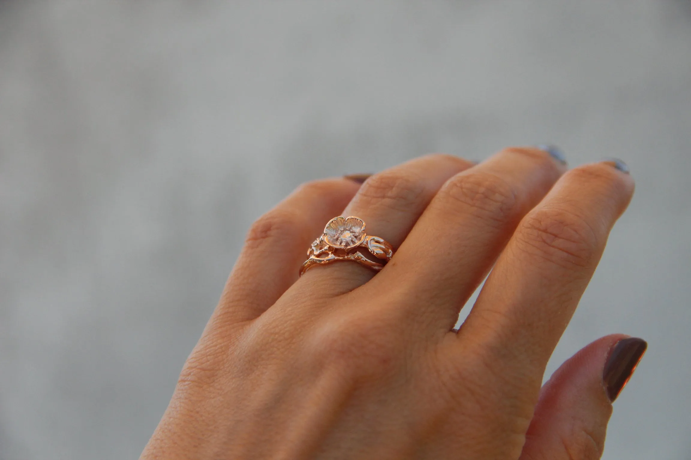 .11 rose cut dia Poppy Wedding Set