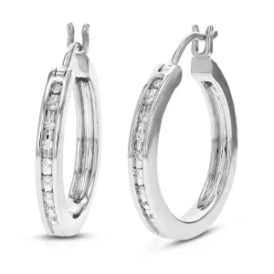 1/10 cttw Lab Grown Diamond Channel Hoop Earrings in Sterling Silver