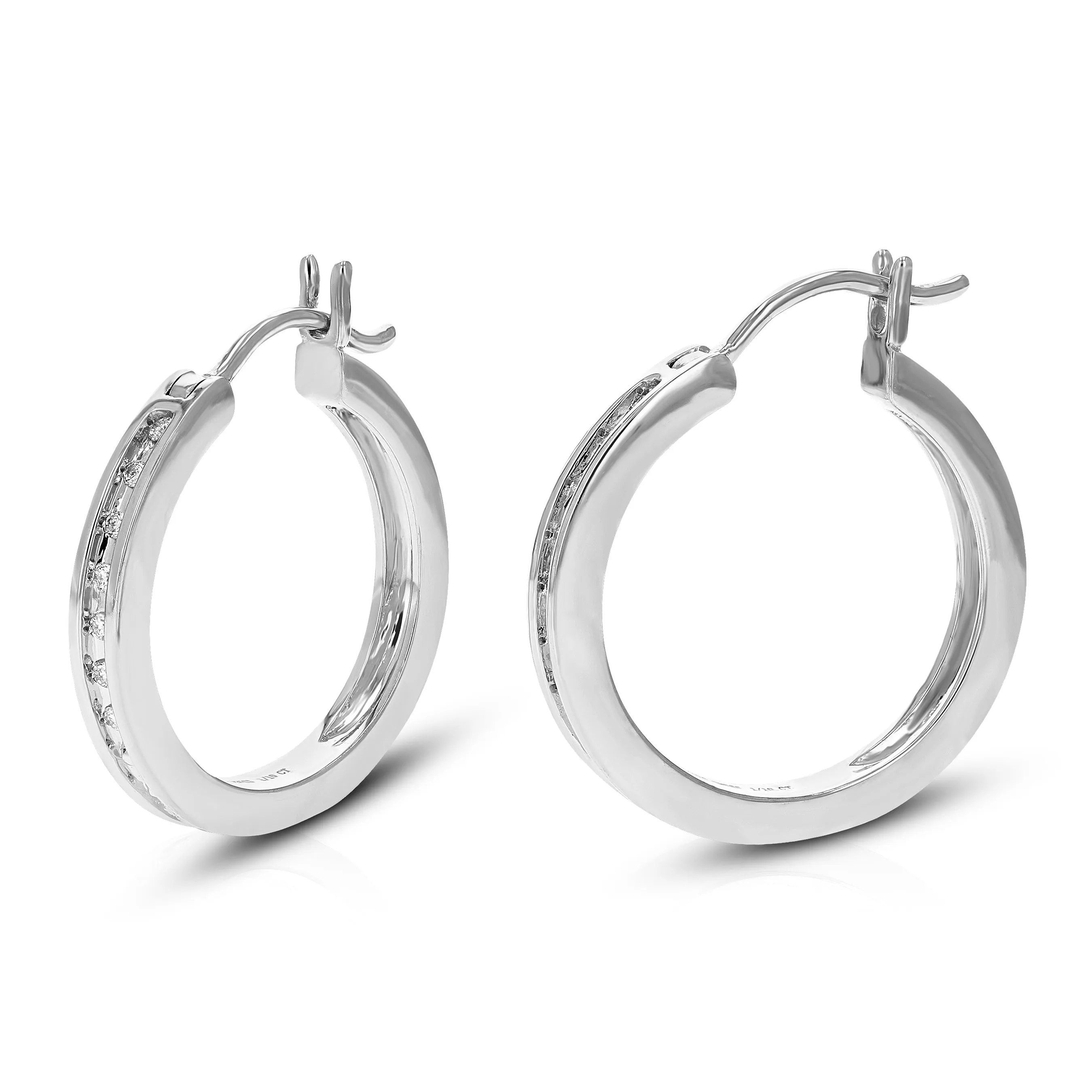1/10 cttw Lab Grown Diamond Channel Hoop Earrings in Sterling Silver