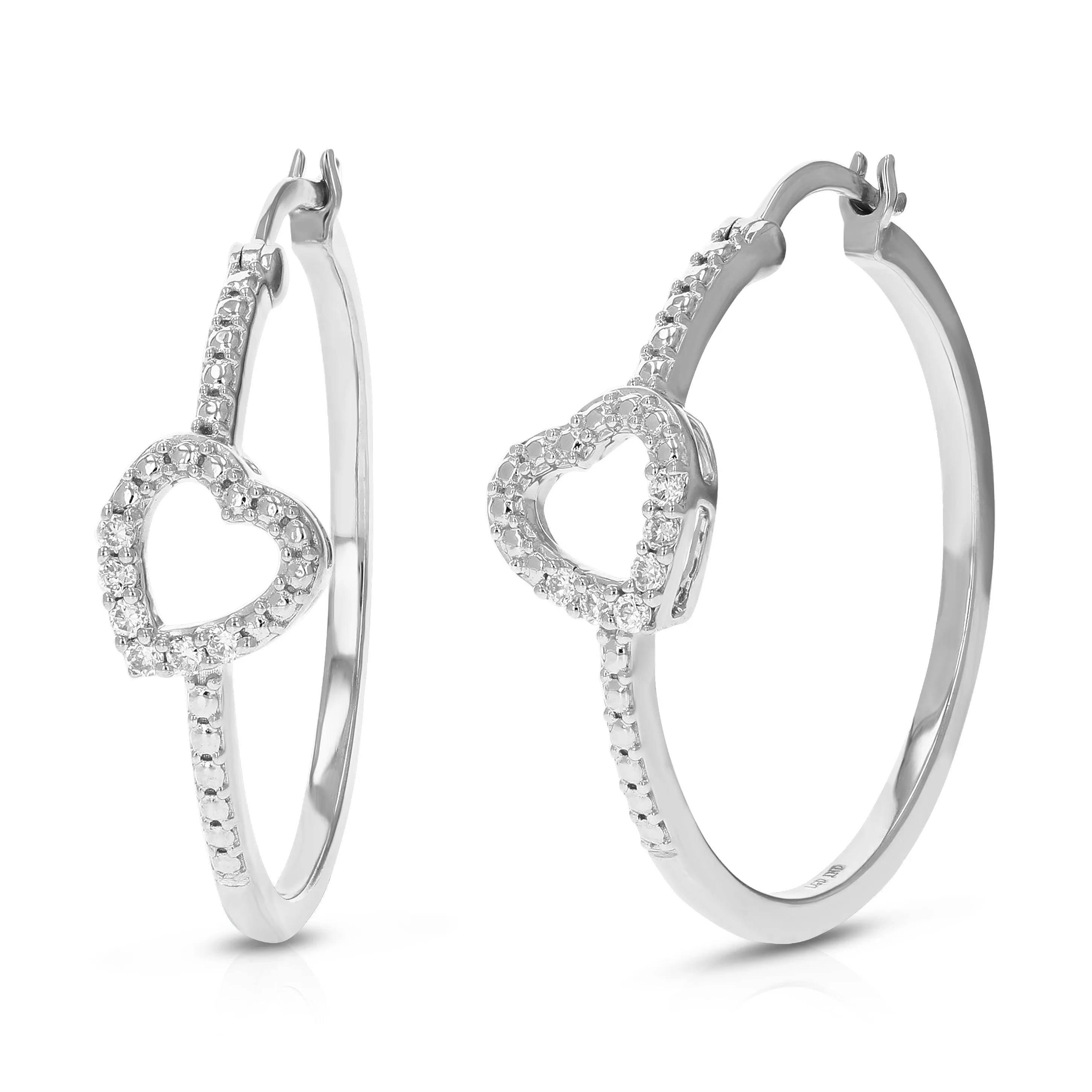 1/10 cttw Lab Grown Diamond Heart Hoop Earrings in Sterling Silver