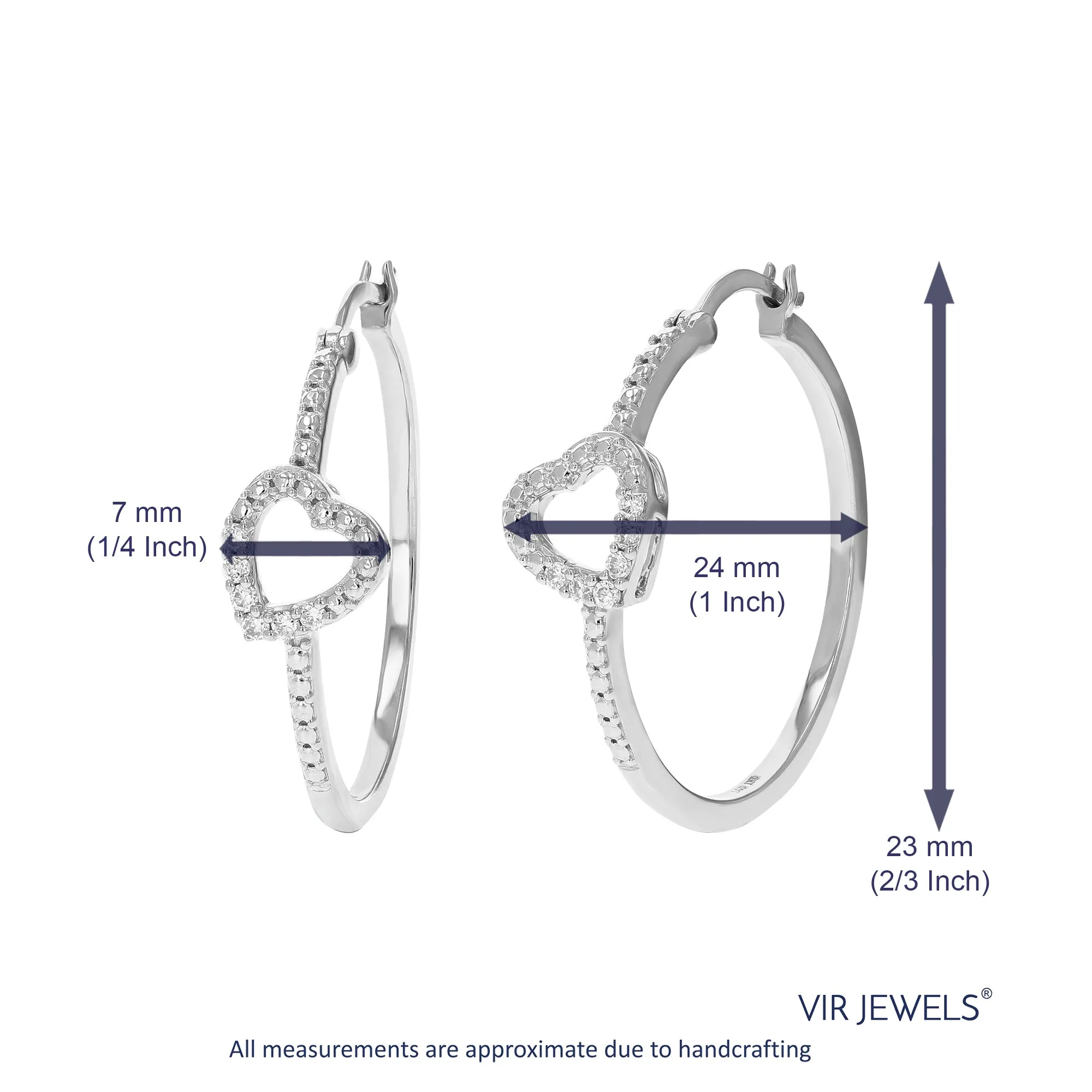 1/10 cttw Lab Grown Diamond Heart Hoop Earrings in Sterling Silver