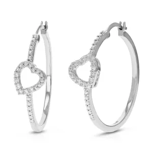 1/10 cttw Lab Grown Diamond Heart Hoop Earrings in Sterling Silver
