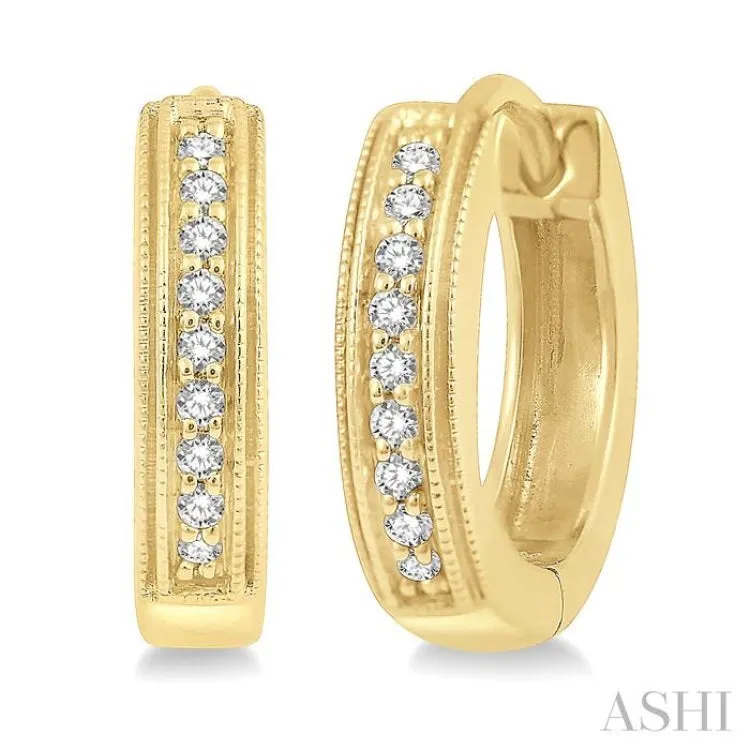 1/10 ctw Scooped Center Round Cut Diamond Huggie Petite Earrings in 10K Yellow Gold