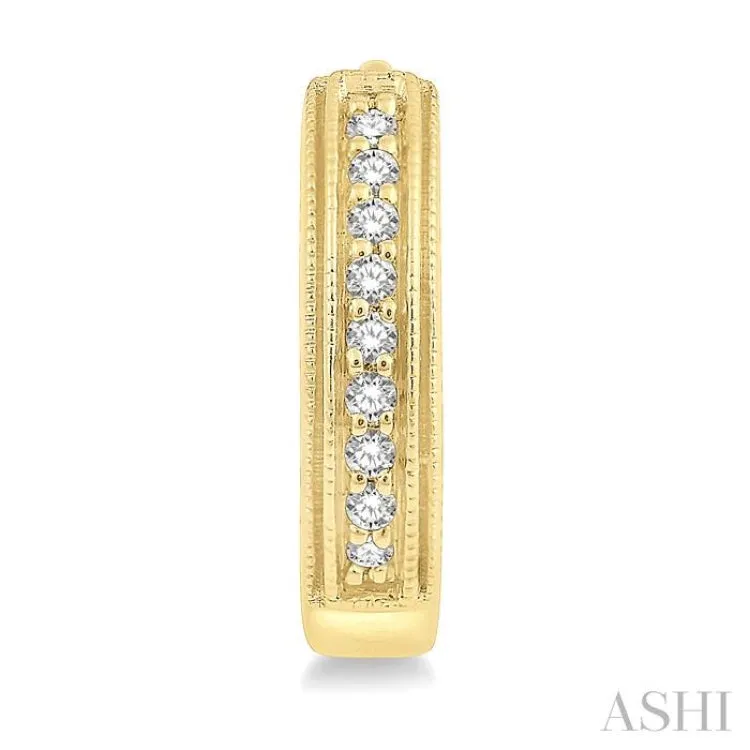 1/10 ctw Scooped Center Round Cut Diamond Huggie Petite Earrings in 10K Yellow Gold