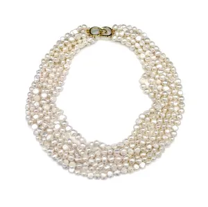 112-01-G | WHITE 7-STRAND KESHI NECKLACE ON GOLD