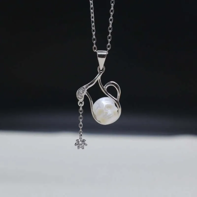 12 Zodiac Signs Aquarius Pearl Skull Necklace