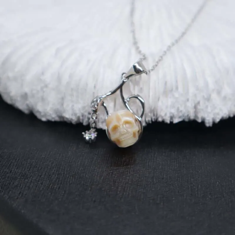 12 Zodiac Signs Aquarius Pearl Skull Necklace
