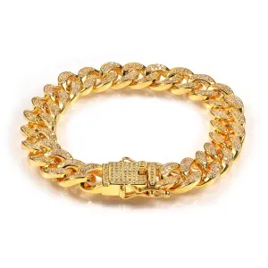 12mm Bling Full Zircon Cuban Chain Bracelet Men's Hip Hop Jewelry