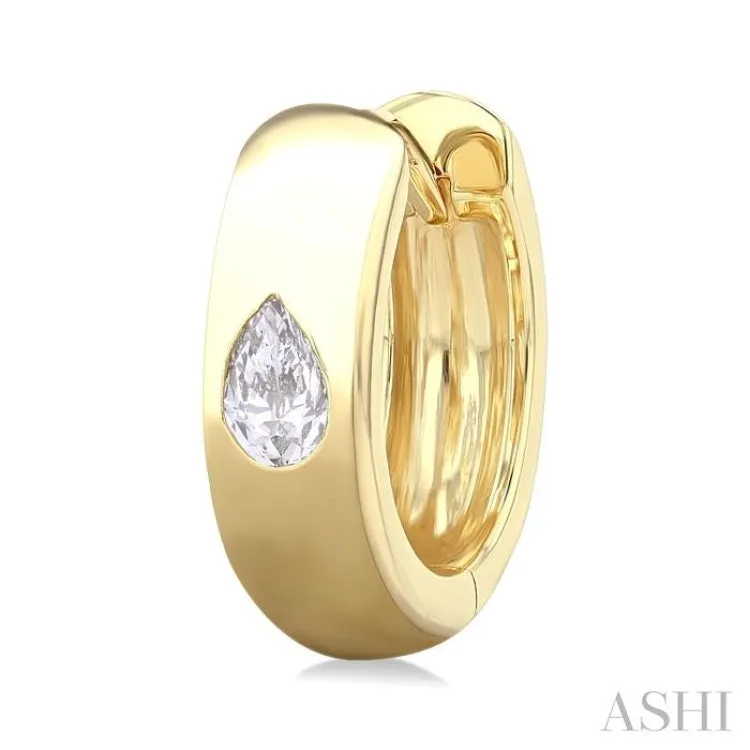 1/4 ctw Bezel Set Pear Cut Diamond Fashion Huggie Earrings in 14K Yellow Gold