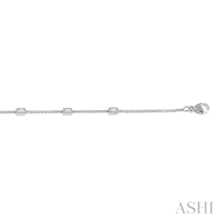 1/4 ctw Petite Baguette Diamond Station Bracelet in 10K White Gold