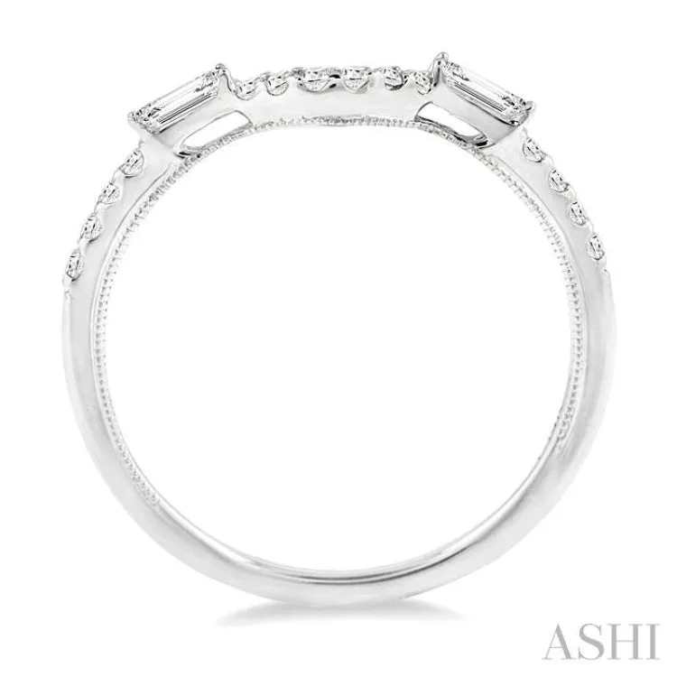 1/4 ctw Round and Baguette Diamond Wedding Band in 14K White Gold