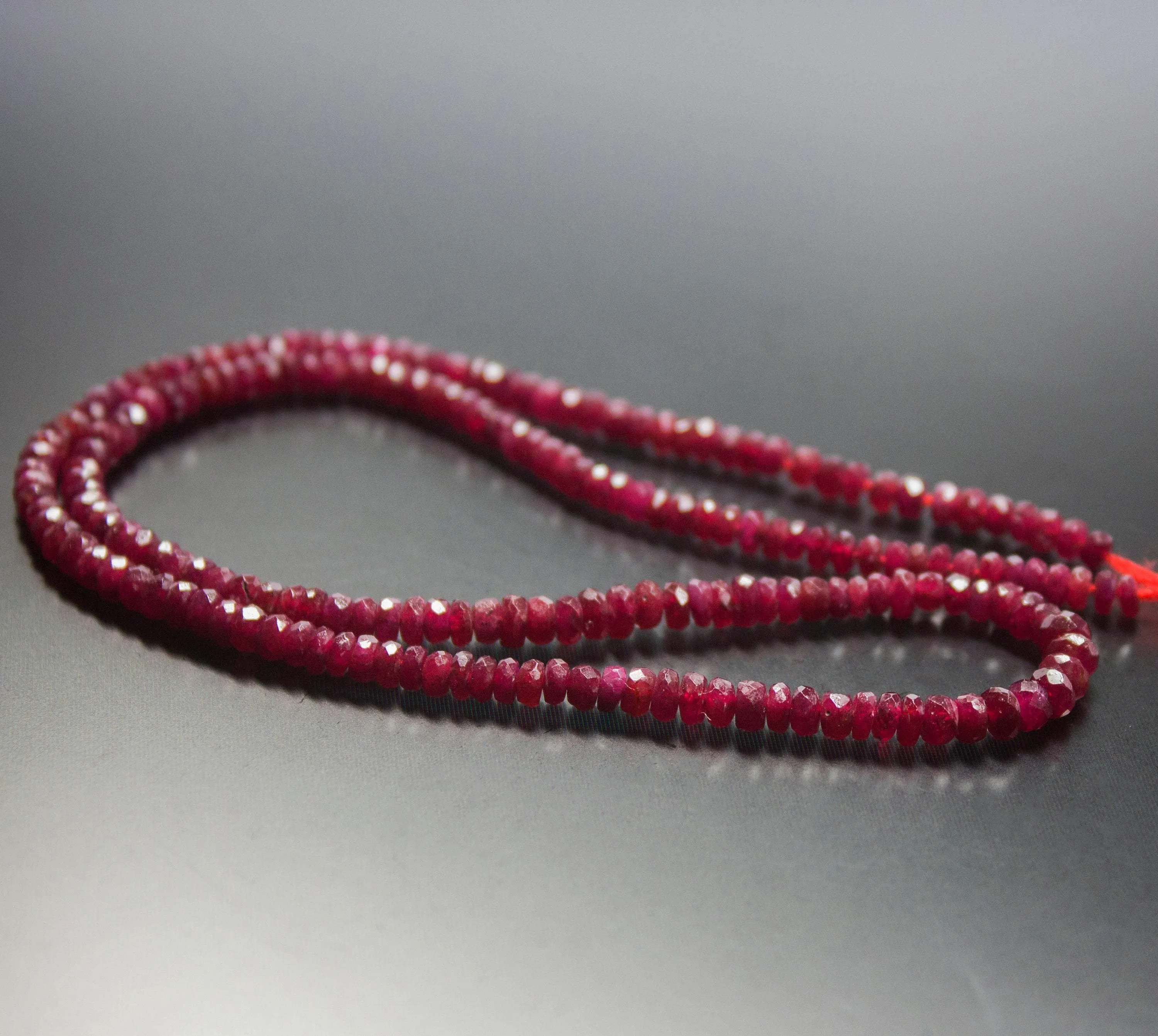 14 inches, 3-4mm, Natural Longido Untreated Ruby Faceted Rondelle Loose Gemstone Beads