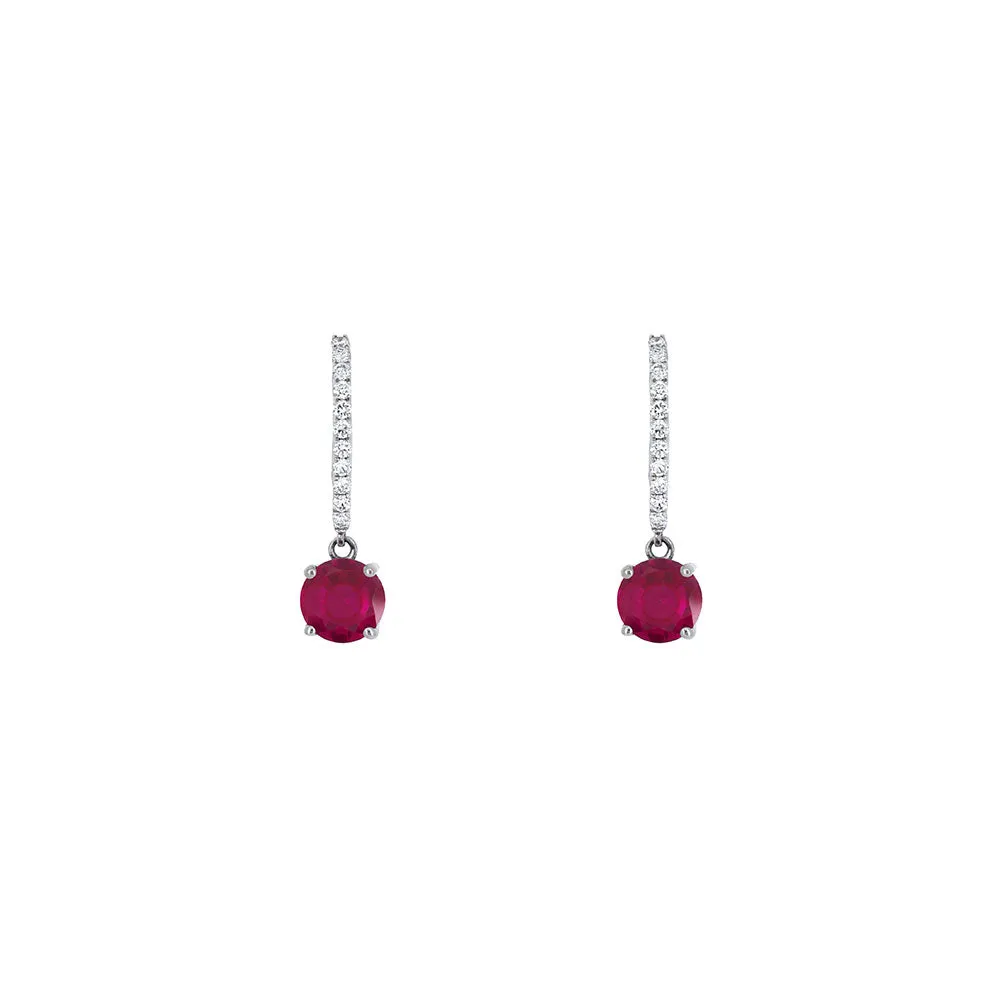 14 Karat White Gold Drop Earrings with Rubies and Diamonds