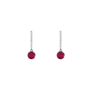 14 Karat White Gold Drop Earrings with Rubies and Diamonds
