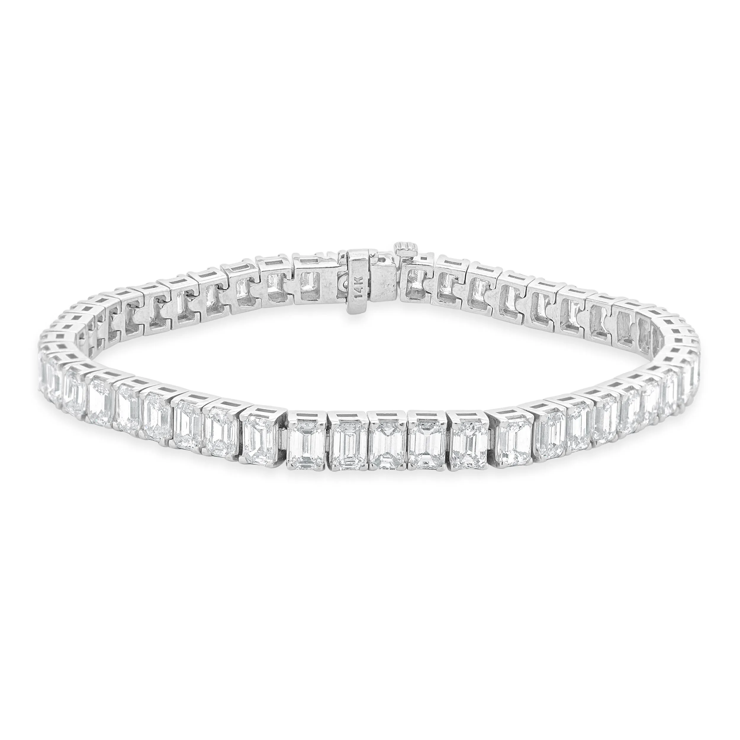 14 Karat White Gold Emerald Cut Diamond Tennis Bracelet