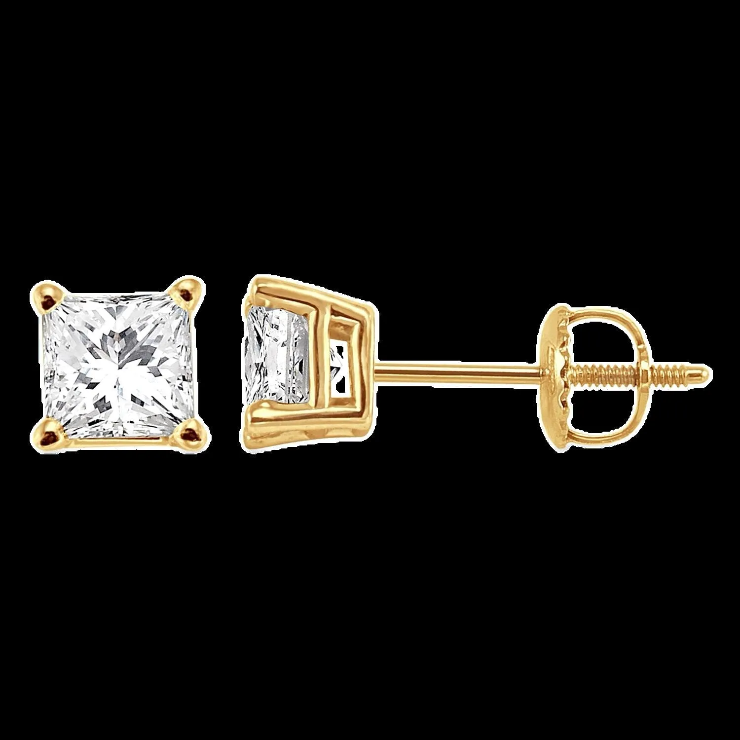 14k 1.0ct-Diamond Princess-Cut Solitaire Earrings