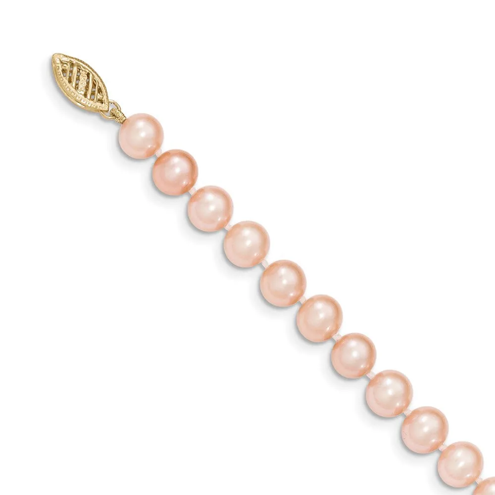14k 6-7mm Pink Near Round Freshwater Cultured Pearl Necklace