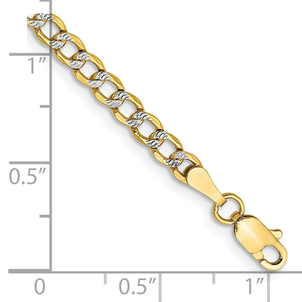 14K 7 inch 3.4mm Semi-Solid with Rhodium Pav� Curb with Lobster Clasp Bracelet