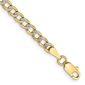 14K 7 inch 3.4mm Semi-Solid with Rhodium Pav� Curb with Lobster Clasp Bracelet