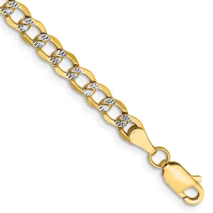 14K 7 inch 4.3mm Semi-Solid with Rhodium Pav� Curb with Lobster Clasp Bracelet