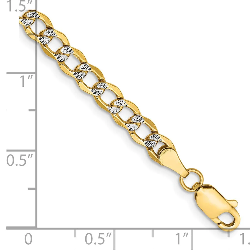 14K 7 inch 4.3mm Semi-Solid with Rhodium Pav� Curb with Lobster Clasp Bracelet