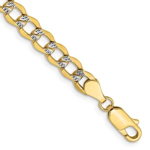 14K 7 inch 5.2mm Semi-Solid with Rhodium Pav� Curb with Lobster Clasp Bracelet