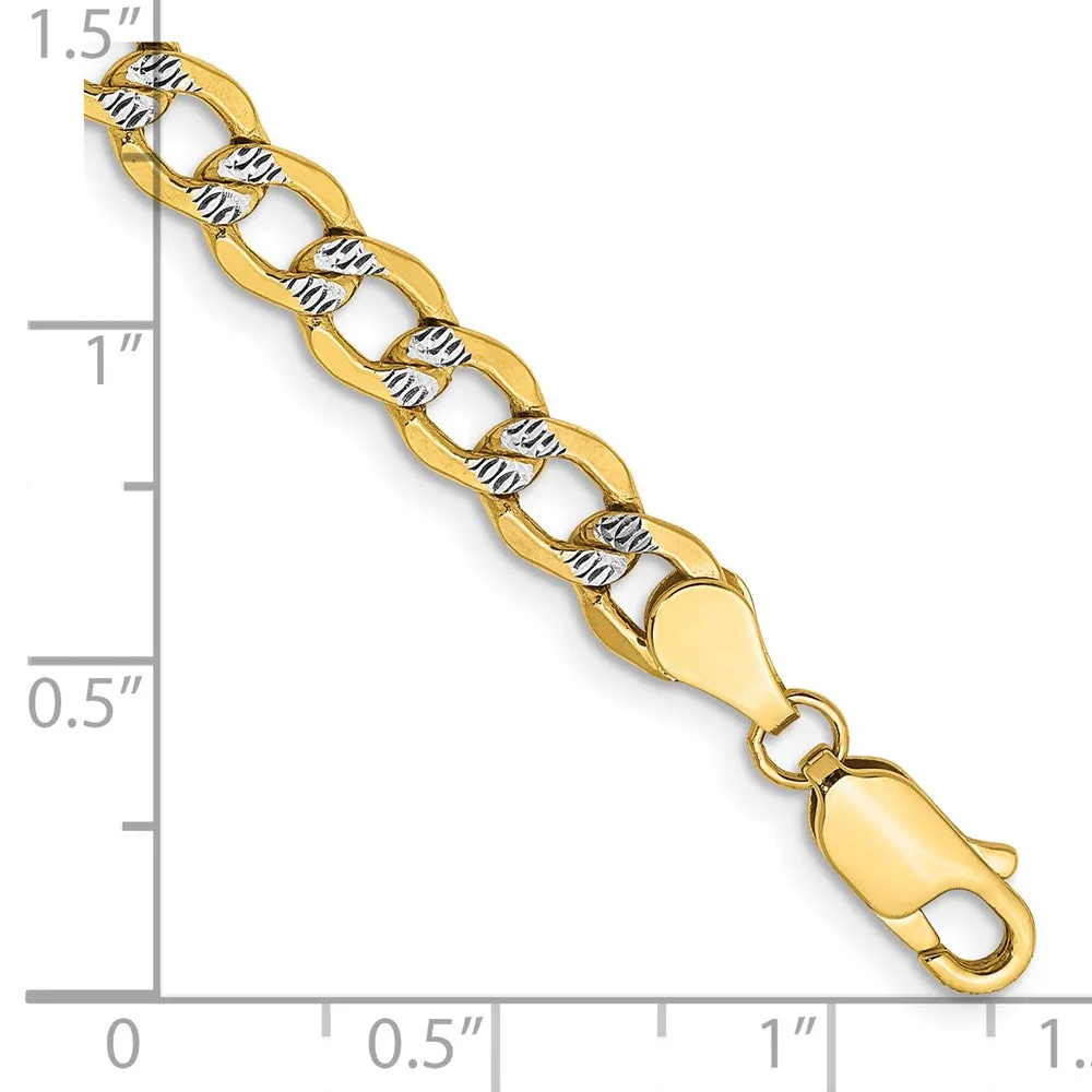 14K 7 inch 5.2mm Semi-Solid with Rhodium Pav� Curb with Lobster Clasp Bracelet