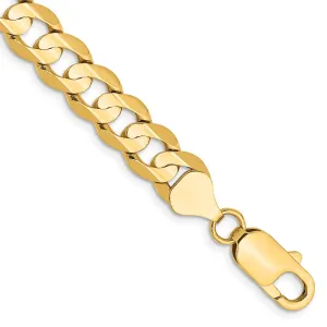 14K 7 inch 7.5mm Open Concave Curb with Lobster Clasp Bracelet
